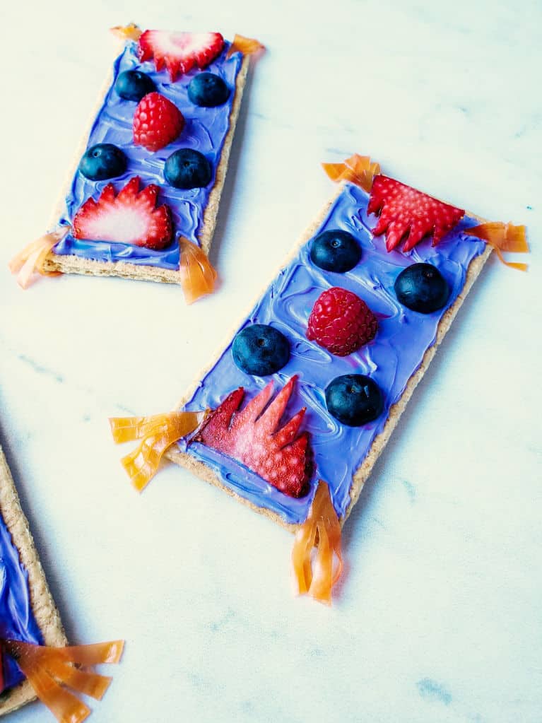 magic carpet snacks. crackers with fruit and cream cheese