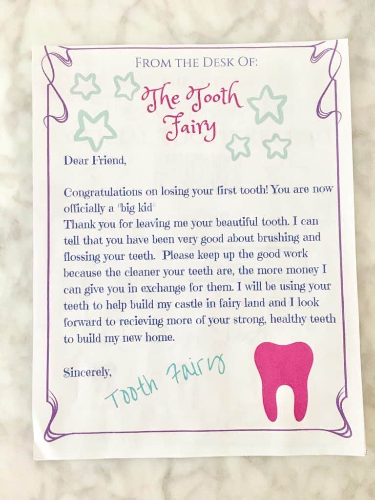 Tooth Fairy Letter