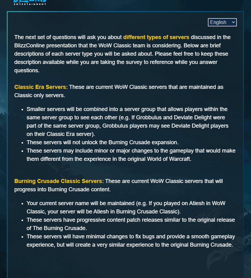 Blizzard Sends Out Survey Related To The Future Of Classic WoW 2 Blizzard Sends Out Survey Related To The Future Of Classic WoW 2