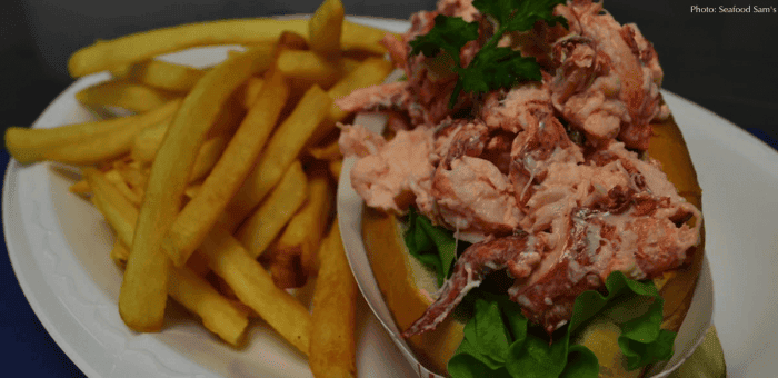 A properly filled lobster roll from sam's