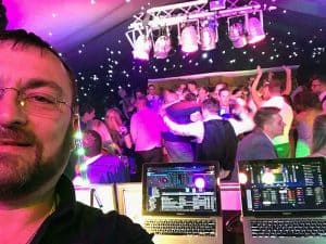 Wedding DJ at The Old Hall Ely 18 DJ Wayne Braybrook at work at The Old Hall in Ely