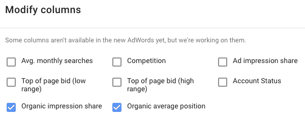 New style Keyword Planner new metrics