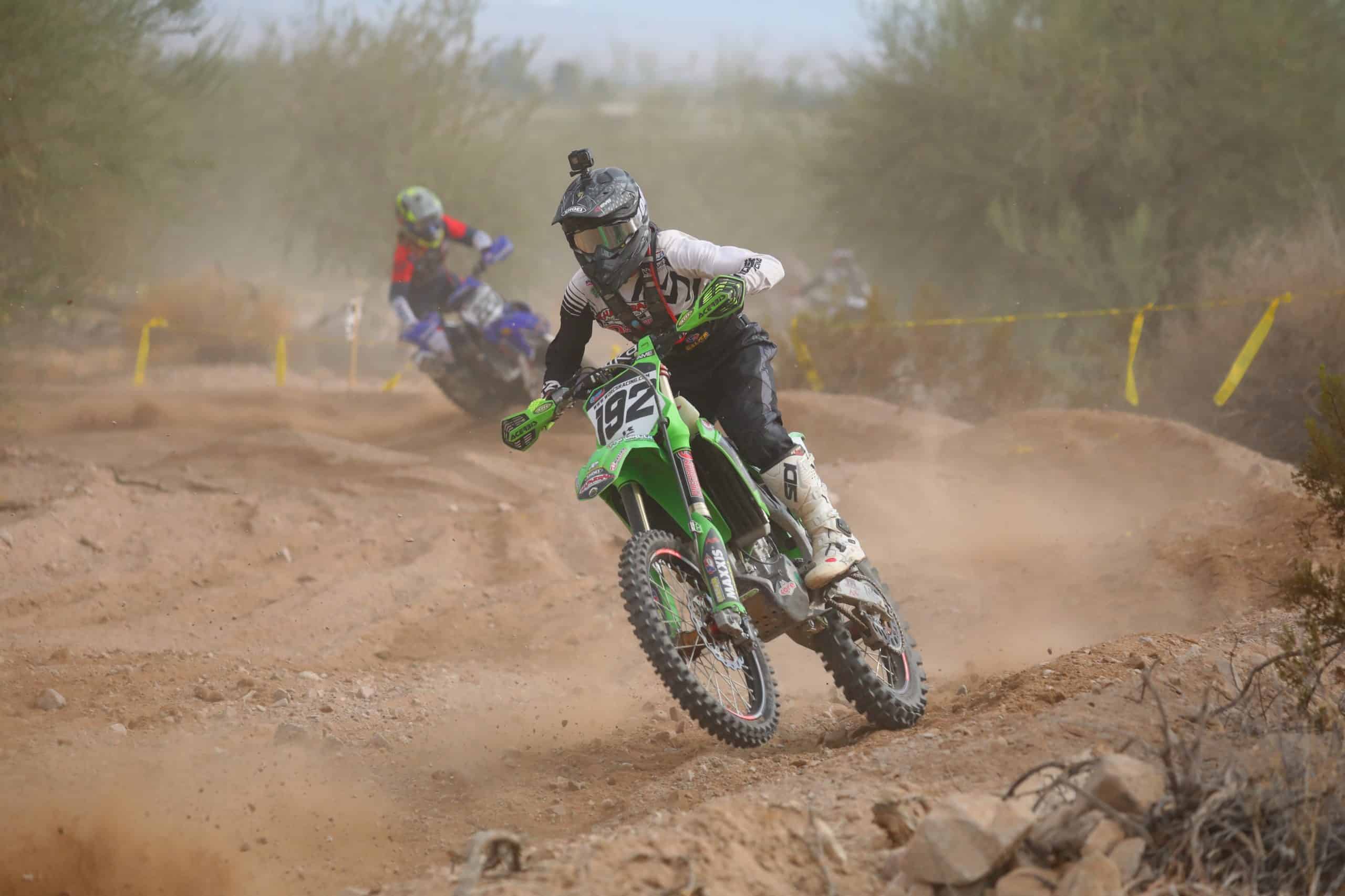 JP Alvarez riding his kx250 at the 2020 blythe worcs race