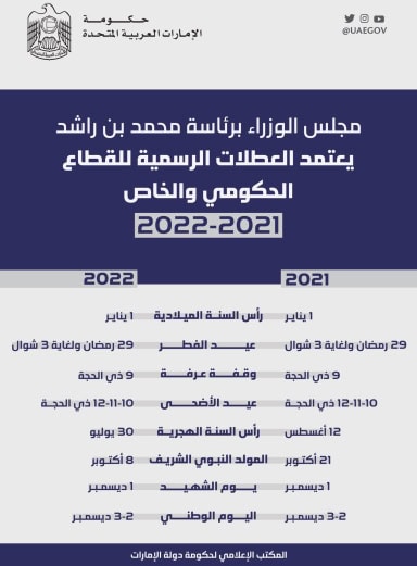 العطلات الرسمية بالسعودية والإمارات 2021 ثقفني