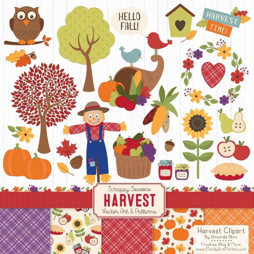 Free Fall Harvest Clipart & Paper Set