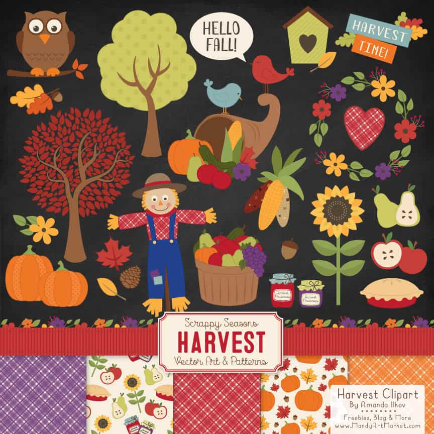 Free Fall Harvest Clipart & Paper Set