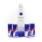 Garrafa de Ciroc com 4 latas de Red Bull