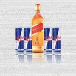 Garrafa de Red Label com 4 Latas de Red Bull