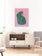 Mockup Wandbild einer Katze in kräftigen Farben, minimalistisch und modern gestaltet.