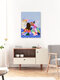 Mockup Illustration by Javiera Hernandez: mother sitting on laundry pile with vibrant colors and humorous vibe