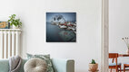 Mockup Hamnøy in a misty morning // Lofoten islands, Norwegen – Fotokunst von Eva Stadler als Poster oder Acrylglasbild