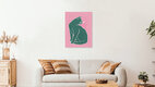 Mockup Wandbild einer Katze in kräftigen Farben, minimalistisch und modern gestaltet.