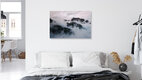 Mockup Photo art: mystical mountain peaks cutting through soft clouds.