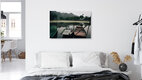 Mockup Calm boat scenery in Ninh Binh, Vietnam, featuring mountains and tranquil water.