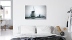 Mockup Fotokunst von Oliver Buchmann: Mühlen von Kinderdijk unter einem bewölkten Himmel