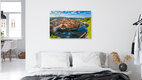 Mockup Photo art: Summer morning over the old town of Český Krumlov by the Vltava River.