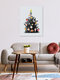 Mockup Wall art featuring a retro Christmas tree adorned with colorful ornaments in vintage style.