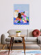 Mockup Illustration by Javiera Hernandez: mother sitting on laundry pile with vibrant colors and humorous vibe