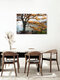 Mockup Photo art: serene autumn landscape with fog over a lake and a tree