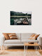 Mockup Calm boat scenery in Ninh Binh, Vietnam, featuring mountains and tranquil water.