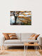 Mockup Photo art: serene autumn landscape with fog over a lake and a tree