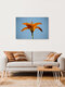 Mockup Daylily against blue sky: close-up of a blooming flower in soft light