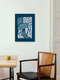 Mockup Wall art by Gal Pittel: stylized sea turtle swimming through blue waves