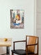 Mockup Wall art featuring a humorous illustration of a lost figure in a lively city.