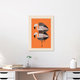 Mockup Wandbild mit orangefarbenen Flamingos, fröhliche Stimmung, moderne Illustrationskunst.
