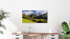 Mockup Photo art by Achim Thomae: autumn panorama with larches and Geisler peaks in South Tyrol