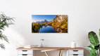 Mockup Photo art by Achim Thomae: autumn landscape in the Dolomites with lake and larches.