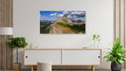 Mockup Fotokunst von Achim Thomae: Panorama der Dolomiten mit sanften Almwiesen.