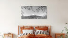 Mockup Fantastischer Panoramablick in monochrom auf den Fuji bei Kirschblüte, Japan – Fotokunst von Melanie Viola als Poster oder Acrylglasbild