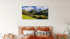 Mockup Photo art by Achim Thomae: autumn panorama with larches and Geisler peaks in South Tyrol