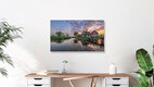 Mockup Sunrise over windmills in Holland with calm reflection in the water
