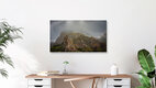 Mockup Photo art by J. Daniel Hunger: soft fog surrounds tall mountains