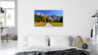 Mockup Beautiful landscape featuring larches and mountains in Val Venegia, South Tyrol.