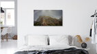 Mockup Photo art by J. Daniel Hunger: soft fog surrounds tall mountains