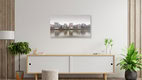Mockup Panorama Hafen City Hamburg im morgendlichen Nebel, Deutschland – Fotokunst von Dennis Wehrmann als Poster oder Acrylglasbild