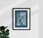 Mockup Wall art by Gal Pittel: stylized sea turtle swimming through blue waves