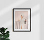 Mockup Illustration of a relaxed woman with champagne on a balcony in morning tranquility