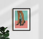 Mockup Illustration of a woman in heels with a black cat, stylish and feminine.