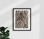 Mockup Illustration of a woman with a zebra in bold stripes, radiating calm and elegance.