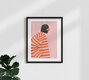 Mockup Illustration von Bea Muller: Frau mit orangefarbenen Streifen im minimalistischen Stil
