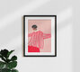 Mockup Illustration einer Frau mit rotem Rock, die stilvolle Eleganz ausstrahlt.