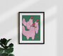 Mockup Illustration by Xenia Strohmeyer: colorful chickens playfully arranged.