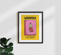 Mockup Wandbild mit fröhlicher Retro-Typografie, das positive Gedanken vermittelt