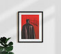 Mockup Wall art by Daniel Leo: humorous Batman illustration in bright red