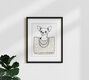 Mockup Wandbild 'He Who Should Not Be Bagged' – Kunst von Uma Gokhale als Poster oder Acrylglasbild