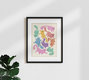 Mockup Illustration von Ania Więcław: verspielte Katzen in Regenbogenfarben